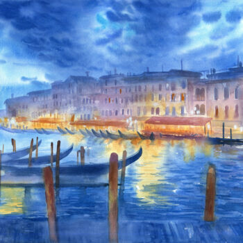 绘画 标题为“Night Venice Lights…” 由Julia Logunova, 原创艺术品, 水彩