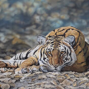 Painting titled "Woodland Tiger" by Julian Wheat, Original Artwork, Acrylic