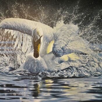 Painting titled "Mute Swan tempest" by Julian Wheat, Original Artwork, Acrylic