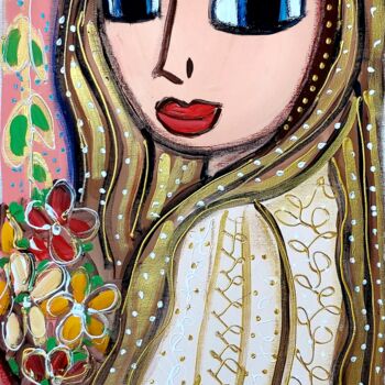 Painting titled "Flower bride" by Juliana Rabelo Arte Naif, Original Artwork, Acrylic