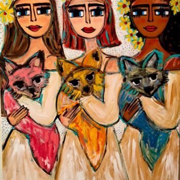 Schilderij getiteld "mulheres empoderadas" door Juliana Rabelo Arte Naif, Origineel Kunstwerk, Acryl Gemonteerd op Frame voo…