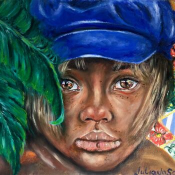 Peinture intitulée "Baby in a blue cap" par Juliana Sol, Œuvre d'art originale, Huile