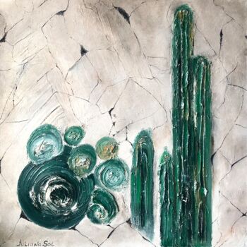 Painting titled "Cactus" by Juliana Sol, Original Artwork, Oil Mounted on Wood Stretcher frame