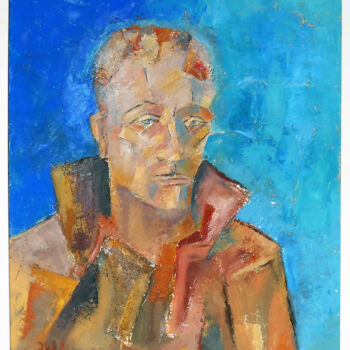 Pintura titulada "Portrait with blue…" por July, Obra de arte original, Oleo