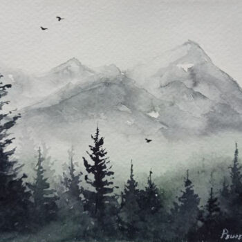 Pintura titulada "Mountain mists" por Juliaresha, Obra de arte original, Acuarela