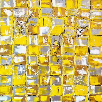 Painting titled "Yellow Blocks" by Julie Boulet, Original Artwork, Acrylic Mounted on Wood Stretcher frame