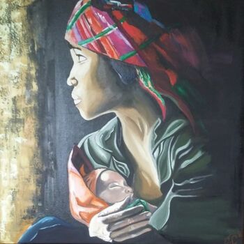 Pintura titulada "Femme Hmong et son…" por Julie Coudret Carrasco, Obra de arte original, Oleo Montado en Bastidor de camill…
