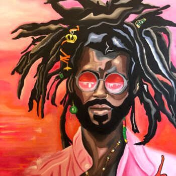 Painting titled "RASTAMAN IN THE SUN…" by Julie Coudret Carrasco, Original Artwork, Oil Mounted on Wood Stretcher frame