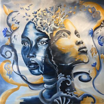 Painting titled "ORIGINES" by Julie Coudret Carrasco, Original Artwork, Oil Mounted on Wood Stretcher frame