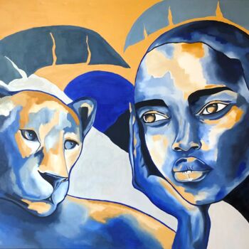 Peinture intitulée "FELINE BLUES" par Julie Coudret Carrasco, Œuvre d'art originale, Huile Monté sur Châssis en bois