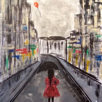 Painting titled "Sous la pluie" by Julie Dratwiak, Original Artwork