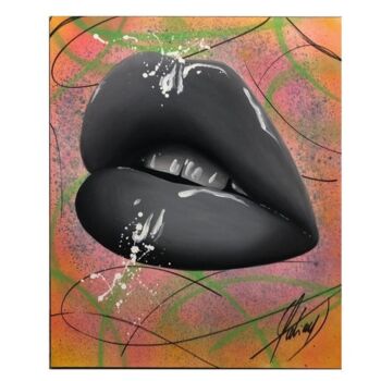 Painting titled "Black Lips" by Julie Galiay, Original Artwork, Acrylic Mounted on Wood Stretcher frame