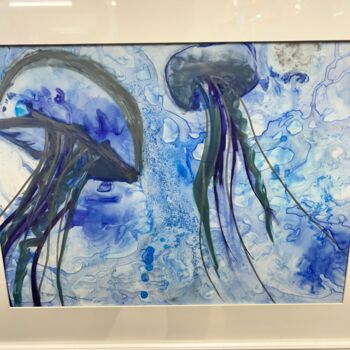 Painting titled "Jellyfish" by Julie Ogorman, Original Artwork, Ink Mounted on Wood Panel