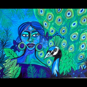 Painting titled "Peacock" by Julie Ogorman, Original Artwork, Acrylic