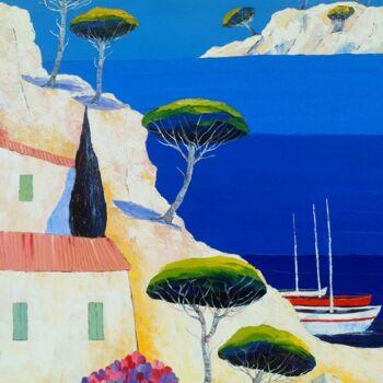 Pintura intitulada "" Méditerranée les…" por Julie Pioch, Obras de arte originais, Óleo