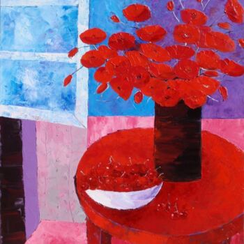 Peinture intitulée "" Le Géridon Rouge "" par Julie Pioch, Œuvre d'art originale, Huile
