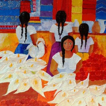 Картина под названием "Las Chicas de Guada…" - Julie Pioch, Подлинное произведение искусства, Масло