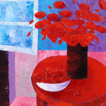 Malerei mit dem Titel "" Le guéridon Rouge…" von Julie Pioch, Original-Kunstwerk, Öl