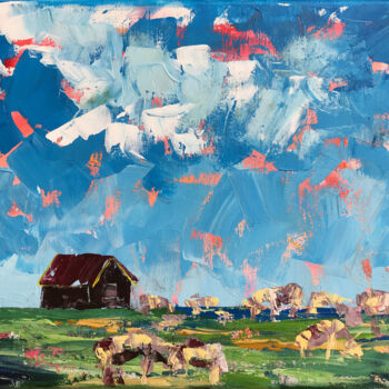 Pintura intitulada "Plain pasture" por Julie Stepanova, Obras de arte originais, Acrílico Montado em Armação em madeira