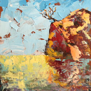 Pittura intitolato "Tree on a rocky cli…" da Julie Stepanova, Opera d'arte originale, Acrilico Montato su Cartone