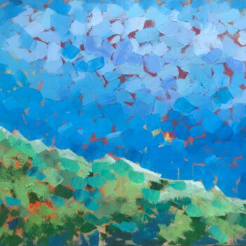 Painting titled "Mosaic sky" by Julie Stepanova, Original Artwork, Acrylic Mounted on Wood Stretcher frame