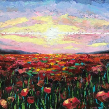 Painting titled "Poppy field 2" by Julie Stepanova, Original Artwork, Acrylic Mounted on Wood Stretcher frame
