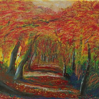 Painting titled "Chemin forestier" by Julie Tonnellier, Original Artwork, Acrylic Mounted on Wood Stretcher frame