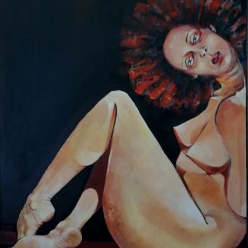Malerei mit dem Titel "La dame au cou tordu" von Julie Fauvel, Original-Kunstwerk, Acryl