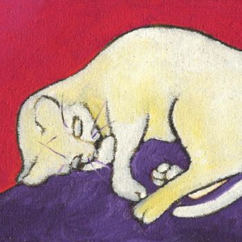 Malerei mit dem Titel ""My Cats" A9" von Julie Ellama Clerc, Original-Kunstwerk, Acryl