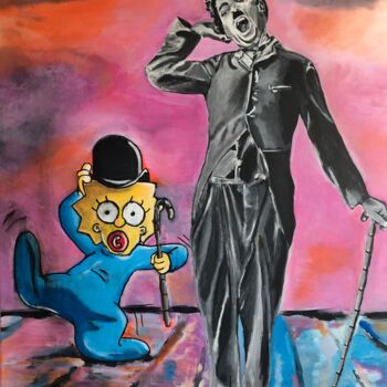 Malerei mit dem Titel "Chaplin et la coule…" von Julien Antoine (YOZ), Original-Kunstwerk, Acryl Auf Keilrahmen aus Holz mon…