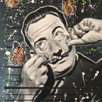 Painting titled "Dali aux Papillons…" by Julien Antoine (YOZ), Original Artwork, Acrylic Mounted on Wood Stretcher frame