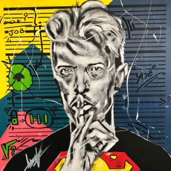 Painting titled "Super Bowie #3" by Julien Antoine (YOZ), Original Artwork, Acrylic Mounted on Wood Stretcher frame
