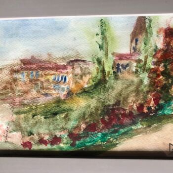 Painting titled "Village fleuri" by Julien Danaux (Artdanaux), Original Artwork, Watercolor