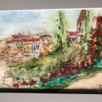 Malerei mit dem Titel "Village fleuri" von Julien Danaux (Artdanaux), Original-Kunstwerk, Aquarell