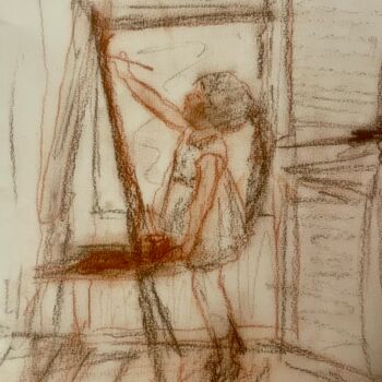 Desenho intitulada "Petite fille dessine" por Julien Danaux (Artdanaux), Obras de arte originais, Carvão