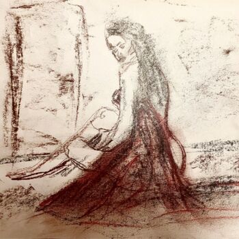 Disegno intitolato "Femme de dos" da Julien Danaux (Artdanaux), Opera d'arte originale, Carbone