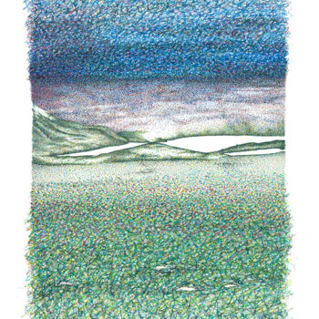 Dessin intitulée "Un lac au loin" par Julien Jammes, Œuvre d'art originale, Encre