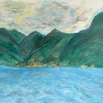Painting titled "Le lac de Côme" by Julien Bonnivard, Original Artwork, Oil
