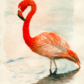 Pintura intitulada "Flamingo" por Julien Cachemaille, Obras de arte originais, Aquarela