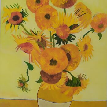 Painting titled "copia dei girasoli…" by Julienne Julie, Original Artwork, Acrylic Mounted on Wood Stretcher frame