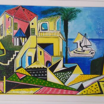 Painting titled "copia di paesaggio…" by Julienne Julie, Original Artwork, Acrylic Mounted on Wood Stretcher frame