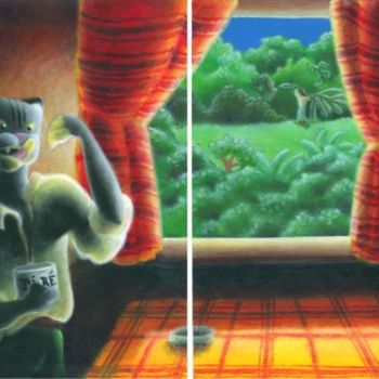 Dessin intitulée "Chien et chat (acry…" par Julien S, Œuvre d'art originale