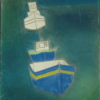 Рисунок под названием "Bateaux de pêcheurs" - Juliette Jouanny, Подлинное произведение искусства