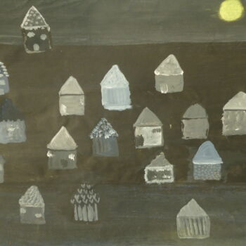 Peinture intitulée "Village de nuit" par Juliette Jouanny, Œuvre d'art originale
