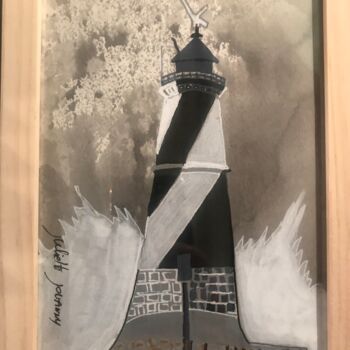 Painting titled "Phare de la Pointe…" by Juliette Jouanny, Original Artwork, Pigments Mounted on Other rigid panel