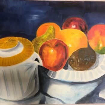 Peinture intitulée "Coupe de fruits" par Juliette Rousseau, Œuvre d'art originale, Huile