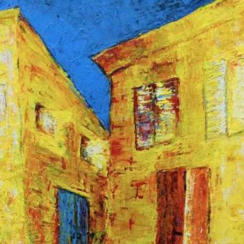 Painting titled "Les Maisons Jaunes" by Saubin Juliette, Original Artwork