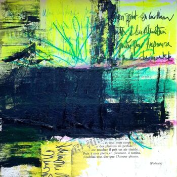 Collages titled "Une page de poesie" by Julie Verhague, Original Artwork, Collages Mounted on Wood Panel