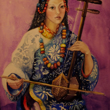 Painting titled "the girl" by Julija Demenkova, Original Artwork, Watercolor