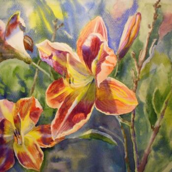 Картина под названием "The lilies" - Julija Demenkova, Подлинное произведение искусства, Акварель